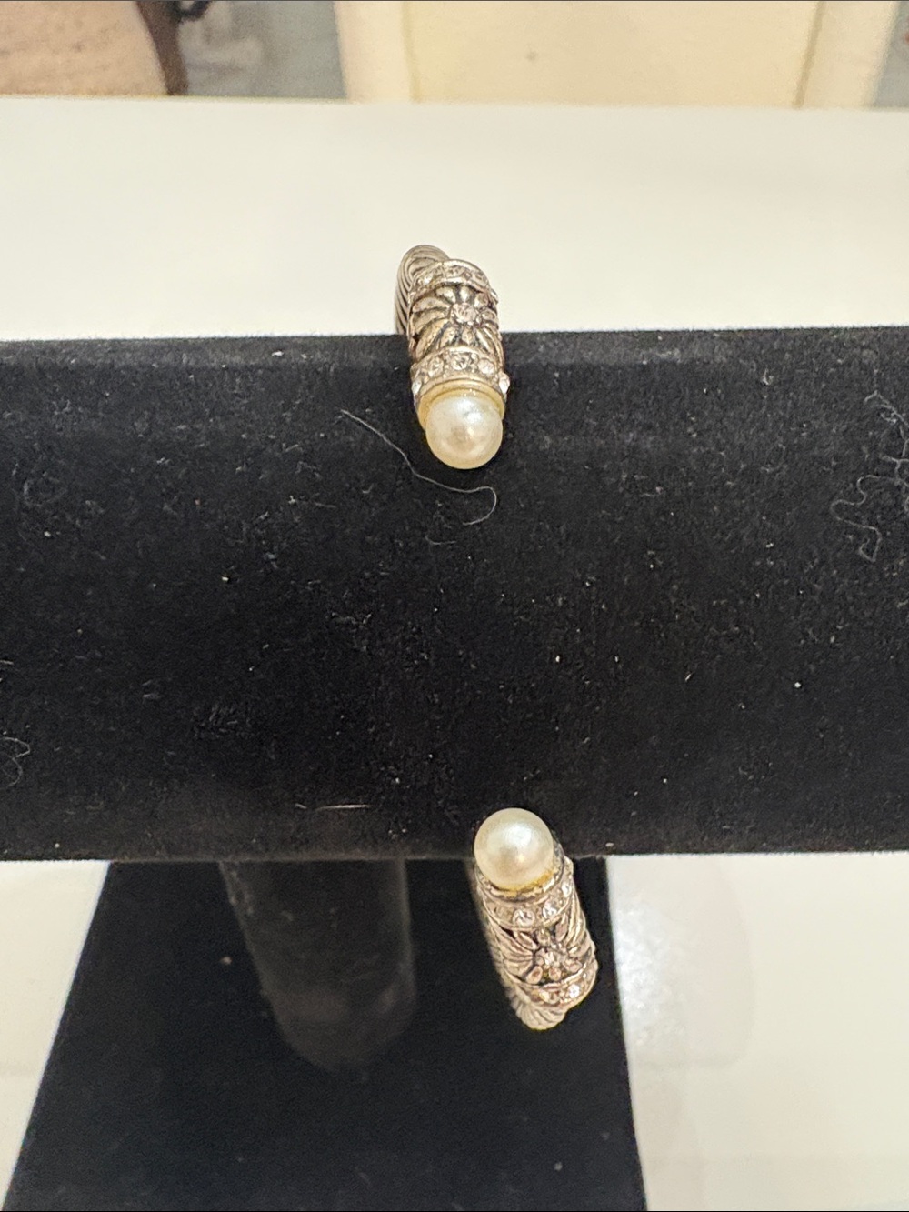Pearl-Accent Filigree Cuff Bracelet in Silver